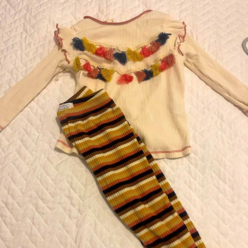 Mud Pie 3D confetti Fall Autumn Matching Set Baby Girl 6-9mo EUC